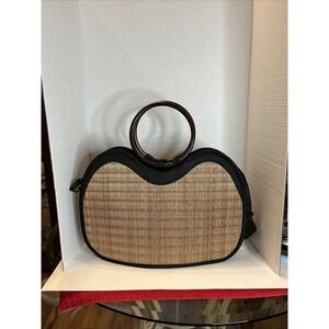 Baskets of Cambodia Saraye Travel‎ Bag Woven Grass Curved BOHO Handmade EUC